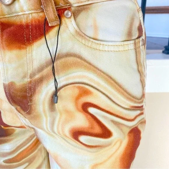 NWT ZARA Mid Rise Straight Leg Brown Swirl Jeans, size 0 - Picture 5 of 13